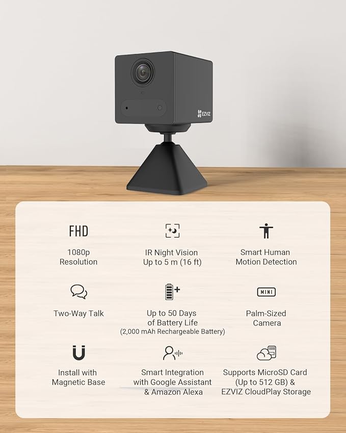 EZVIZ CB2 1080P Wi-Fi Battery Security Camera – Human Detection, Two-Way Talk, Night Vision & Magnetic Base