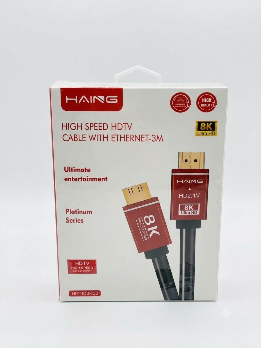 HAING HDMI 2.1 High-Speed 8K Ultra HD Cable with Ethernet – 3M (Platinum Series)